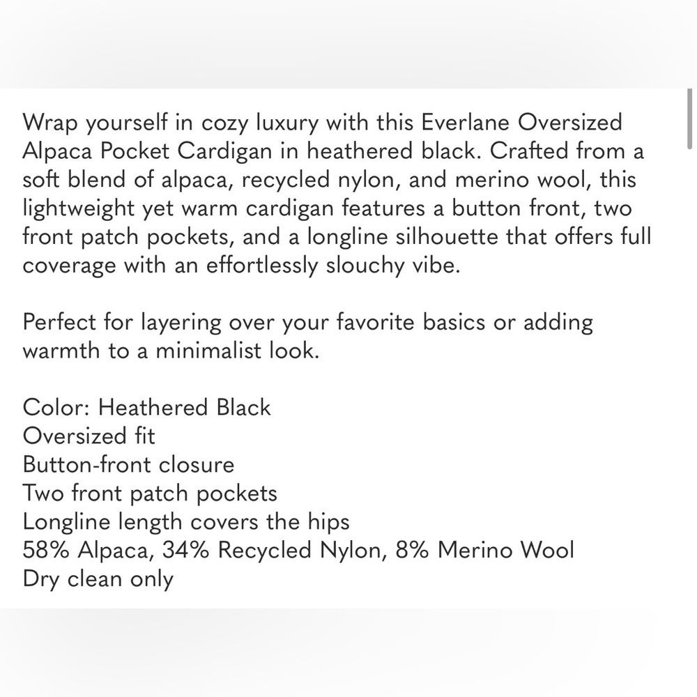 Everlane The Oversized Alpaca Pocket Cardigan Black Heather , Large - Picture 3 of 7